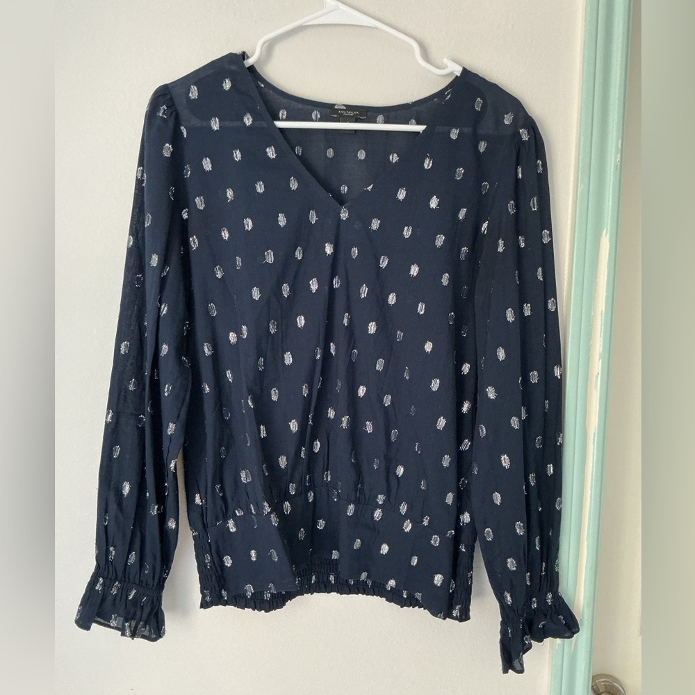 Ann Taylor Factory Dark Blue Blouse with Light Pattern